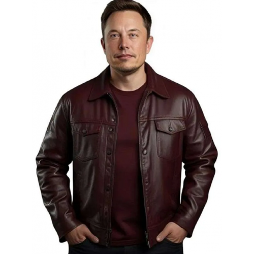 Elon Musk Maroon Leather Jacket